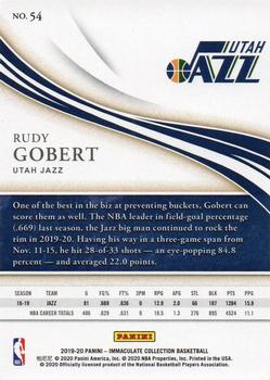 2019-20 Panini Immaculate Collection #54 Rudy Gobert Back