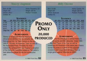 1991-92 Front Row Premier - Dual Player Promos #82 / 85 Stacey Augmon / Billy Owens Back