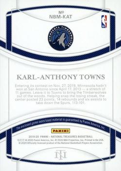 2019-20 Panini National Treasures - All-NBA Materials Super Prime #NBM-KAT Karl-Anthony Towns Back