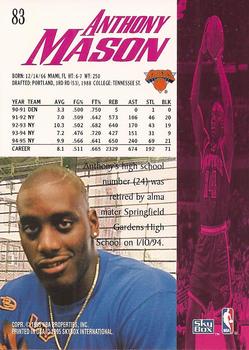 1995-96 SkyBox Premium #83 Anthony Mason Back