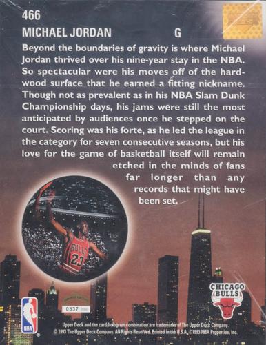 1993-94 Upper Deck Authenticated Collector Series 8x11 #466 Michael Jordan Back