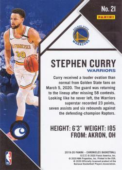 2019-20 Panini Chronicles - Green #21 Stephen Curry Back