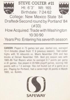 1990-91 Safeway Sacramento Kings #NNO Steve Colter Back