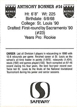 1990-91 Safeway Sacramento Kings #NNO Anthony Bonner Back