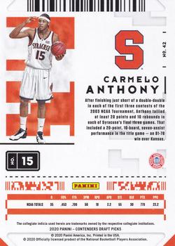 2020 Panini Contenders Draft Picks #42 Carmelo Anthony Back