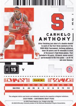 2020 Panini Contenders Draft Picks #42 Carmelo Anthony Back