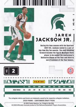 2020 Panini Contenders Draft Picks #45 Jaren Jackson Jr. Back