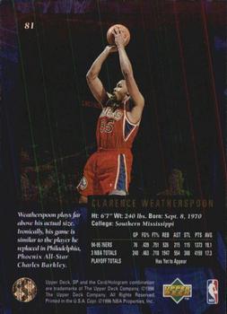 1995-96 SP Championship #81 Clarence Weatherspoon Back