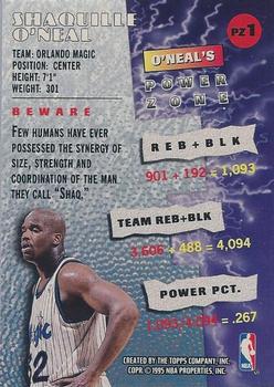1995-96 Stadium Club - Power Zone #PZ1 Shaquille O'Neal Back