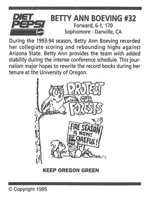 1994-95 Pepsi Oregon Ducks Women #NNO Betty Ann Boeving Back