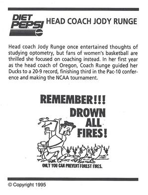 1994-95 Pepsi Oregon Ducks Women #NNO Jody Runge Back