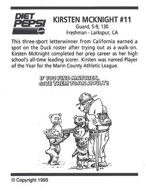 1994-95 Pepsi Oregon Ducks Women #NNO Kirsten McKnight Back