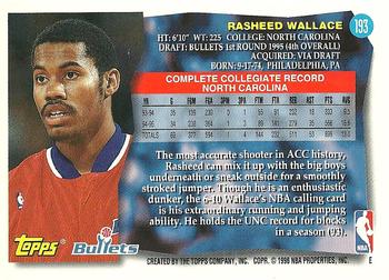 1995-96 Topps #193 Rasheed Wallace Back