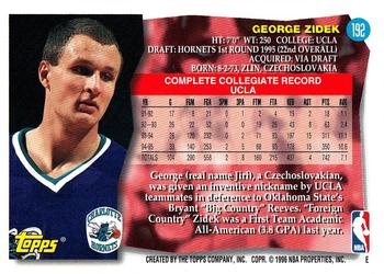 1995-96 Topps #192 George Zidek Back