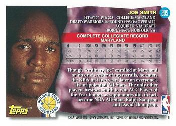 1995-96 Topps #205 Joe Smith Back