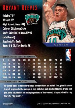 1995-96 Topps Gallery #44 Bryant Reeves Back