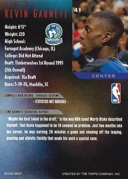 1995-96 Topps Gallery - Player's Private Issue #41 Kevin Garnett Back