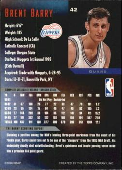 1995-96 Topps Gallery - Player's Private Issue #42 Brent Barry Back