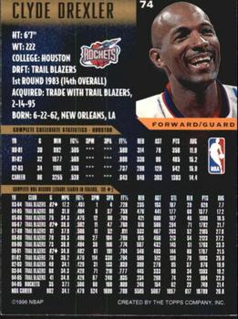 1995-96 Topps Gallery - Player's Private Issue #74 Clyde Drexler Back