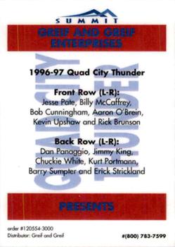 1996-97 Quad City Thunder (CBA) #NNO Jesse Pate / Billy McCaffrey / Bob Cunningham / Aaron O'Brien / Kelvin Upshaw / Rick Brunson / Dan Panaggio / Jimmy King / Chuckie White / Kurt Portmann / Barry Sumpter / Erick Strickland Back