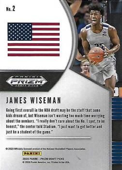 2020 Panini Prizm Draft Picks Collegiate #2 James Wiseman Back