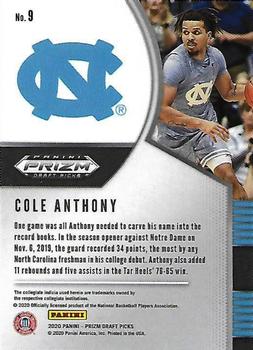 2020 Panini Prizm Draft Picks Collegiate #9 Cole Anthony Back