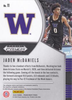 2020 Panini Prizm Draft Picks Collegiate #11 Jaden McDaniels Back
