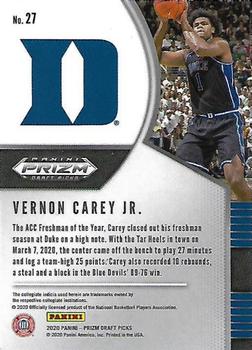 2020 Panini Prizm Draft Picks Collegiate #27 Vernon Carey Jr. Back