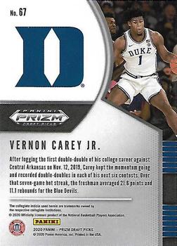 2020 Panini Prizm Draft Picks Collegiate #67 Vernon Carey Jr. Back