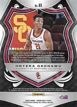 2020 Panini Prizm Draft Picks Collegiate #85 Onyeka Okongwu Back