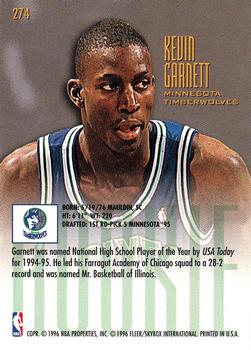 1995-96 Ultra #274 Kevin Garnett Back