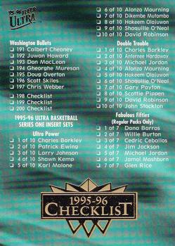 1995-96 Ultra #200 Checklist: 191-200 and Inserts Front