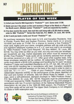 1995-96 Upper Deck - Predictors: Player of the Week #H7 Hakeem Olajuwon Back