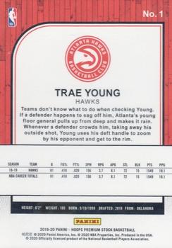 2019-20 Hoops Premium Stock #1 Trae Young Back
