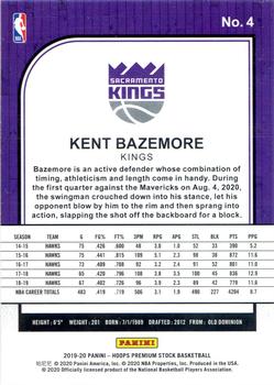 2019-20 Hoops Premium Stock #4 Kent Bazemore Back