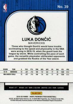 2019-20 Hoops Premium Stock #39 Luka Doncic Back