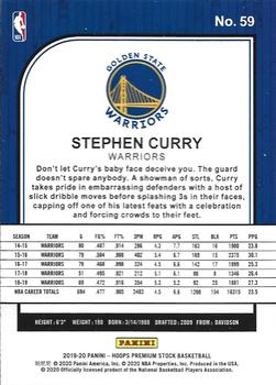 2019-20 Hoops Premium Stock #59 Stephen Curry Back