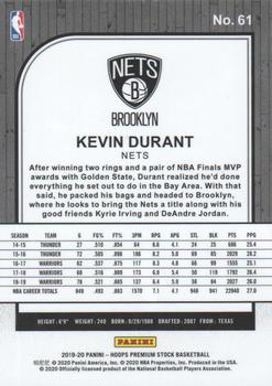 2019-20 Hoops Premium Stock #61 Kevin Durant Back