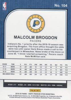 2019-20 Hoops Premium Stock #104 Malcolm Brogdon Back