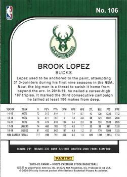 2019-20 Hoops Premium Stock #106 Brook Lopez Back