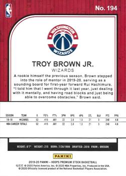 2019-20 Hoops Premium Stock #194 Troy Brown Jr. Back