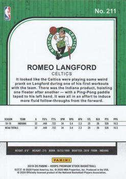 2019-20 Hoops Premium Stock #211 Romeo Langford Back