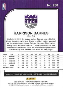 2019-20 Hoops Premium Stock #280 Harrison Barnes Back