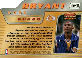 1996-97 Bowman's Best - Picks Atomic Refractors #BP10 Kobe Bryant Back