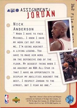 1996-97 Collector's Choice #362 Nick Anderson / Michael Jordan Back