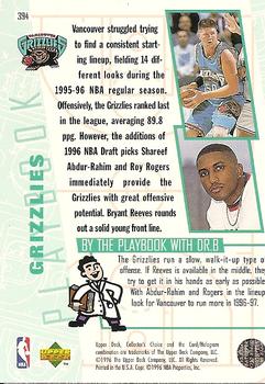 1996-97 Collector's Choice #394 Grizzlies Playbook Back