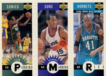 1996-97 Collector's Choice - Mini-Cards Panels #M168/M155/M99 Sam Perkins / Danny Manning / Glen Rice Front
