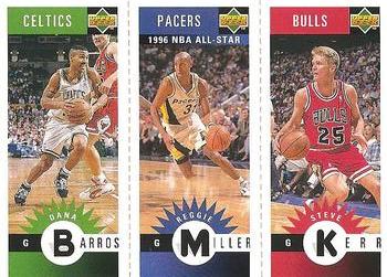 1996-97 Collector's Choice - Mini-Cards Panels #M94/M124/M102 Dana Barros / Reggie Miller / Steve Kerr Front