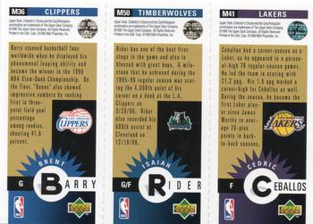 1996-97 Collector's Choice - Mini-Cards Panels Gold #M41 / M50 / M36 Cedric Ceballos / Isaiah Rider / Brent Barry Back