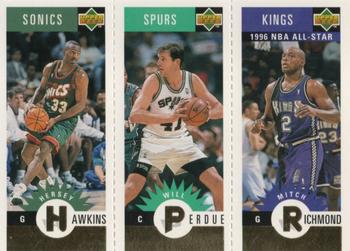 1996-97 Collector's Choice - Mini-Cards Panels Gold #M166/M165/M161 Hersey Hawkins / Sam Perkins / Mitch Richmond Front